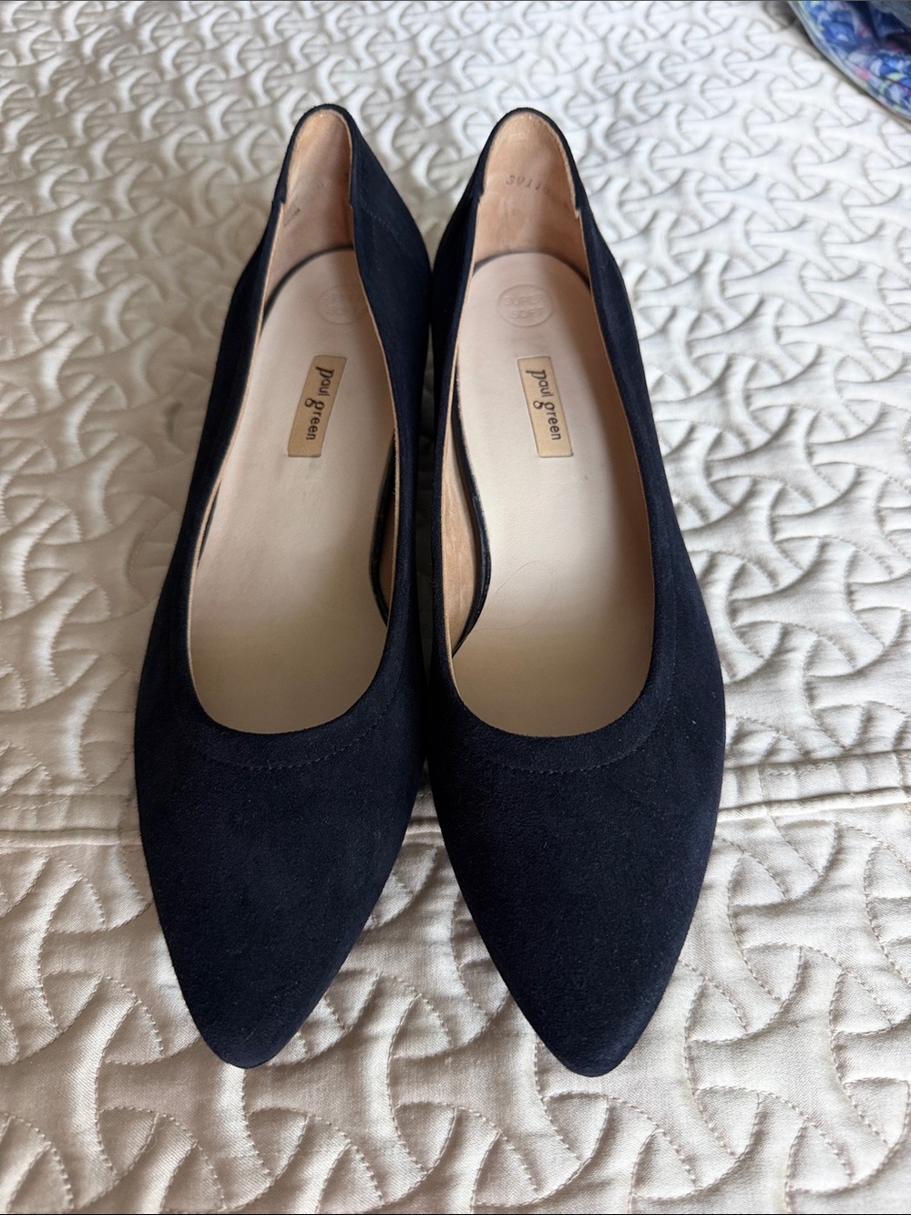 Paul Green Navy Suede Pointed-Toe Block Pump